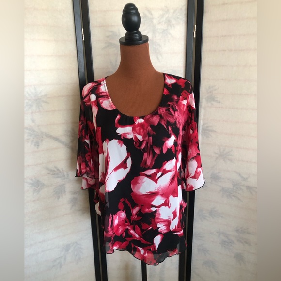 AB Studio Shear Floral 3/4 Length Angel Sleeve Blouse w/Tank Top Women’s Size XL - Picture 15 of 16